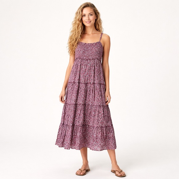 Floral Tiered Midi Dress Boho Beach Sundress Flowy Lightweight Summer XL - Picture 16 of 16